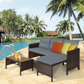 3 Pieces Patio Wicker Rattan Sofa Set-Gray