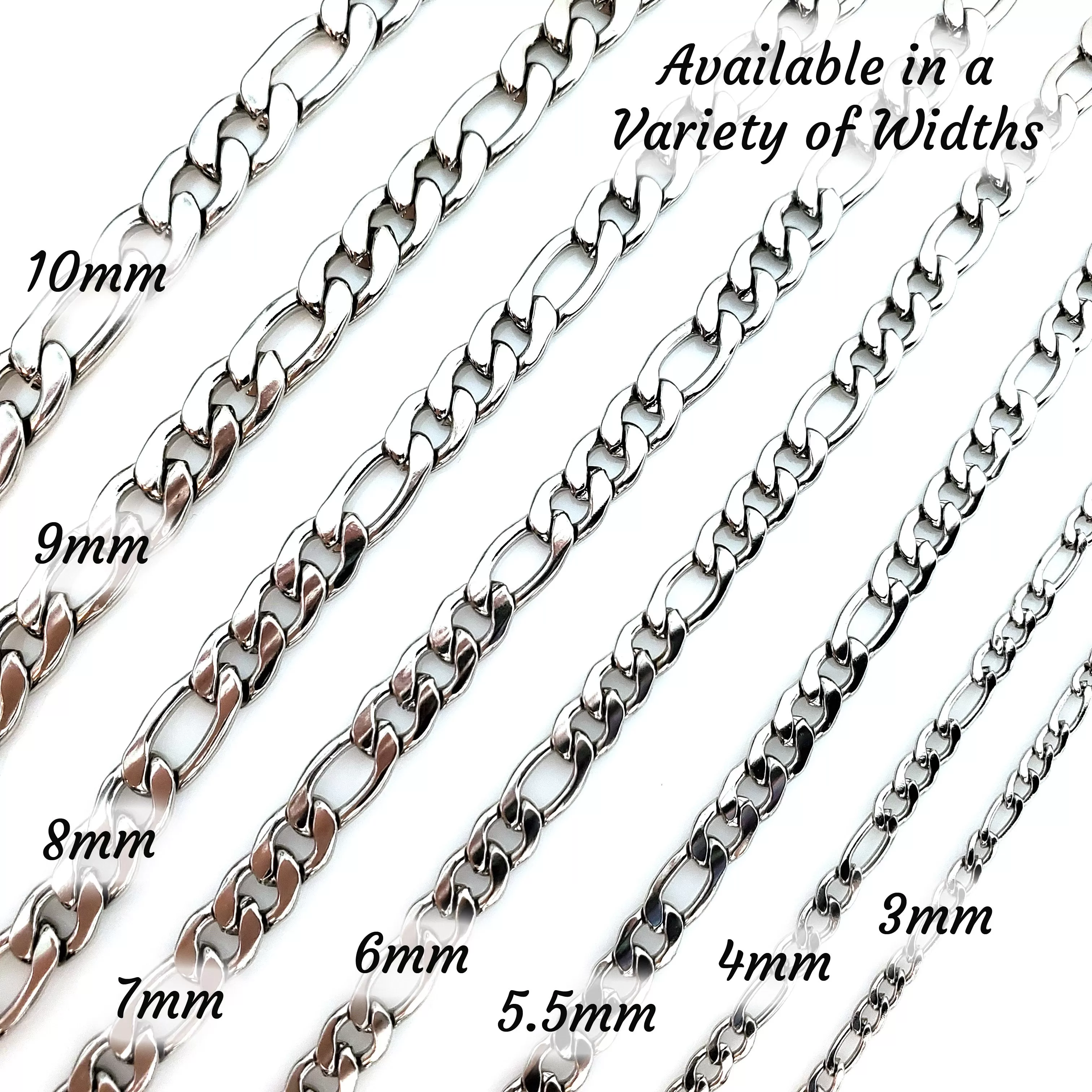 4mm Figaro Chain, 5~8mm long, 4mm wide, 1mm thick, Lot Size 30 Feet), #1974