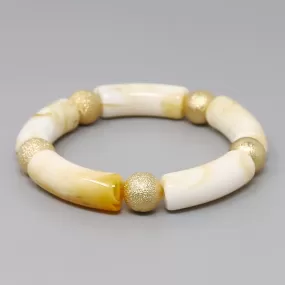 Acetate Tube & Textured Metal Bead Stretch Bracelet