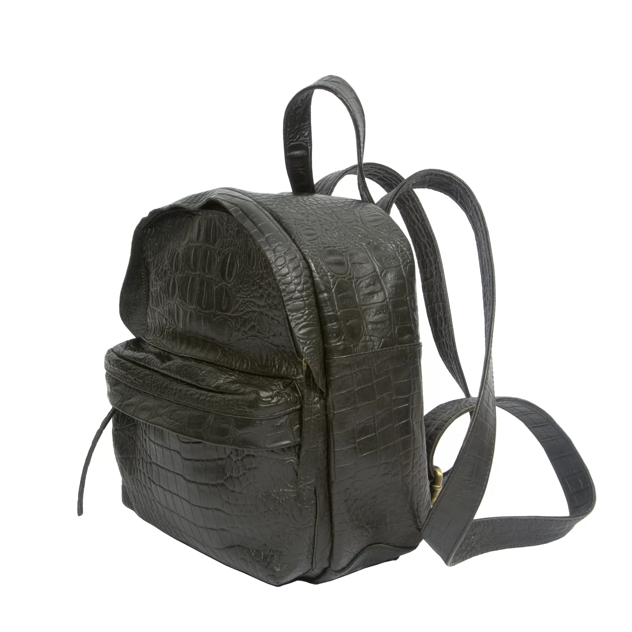 Aida-Crocodile Genuine Leather Backpack-Black