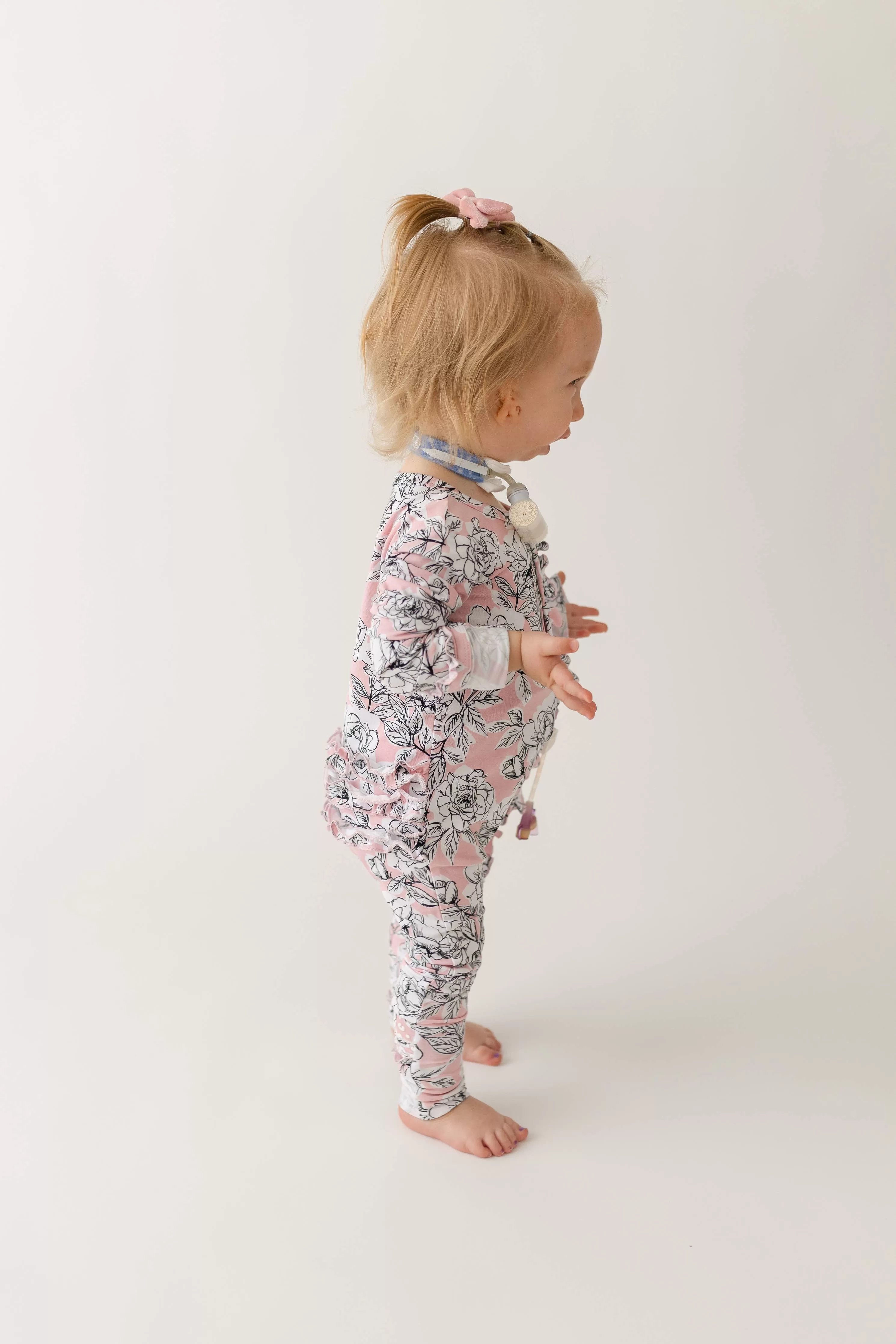 Allie Floral Bamboo Ruffle Convertible Snap Footie