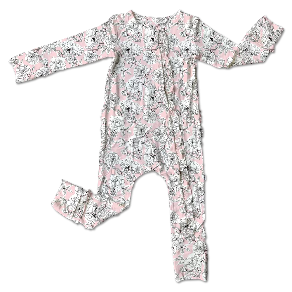 Allie Floral Bamboo Ruffle Convertible Snap Footie