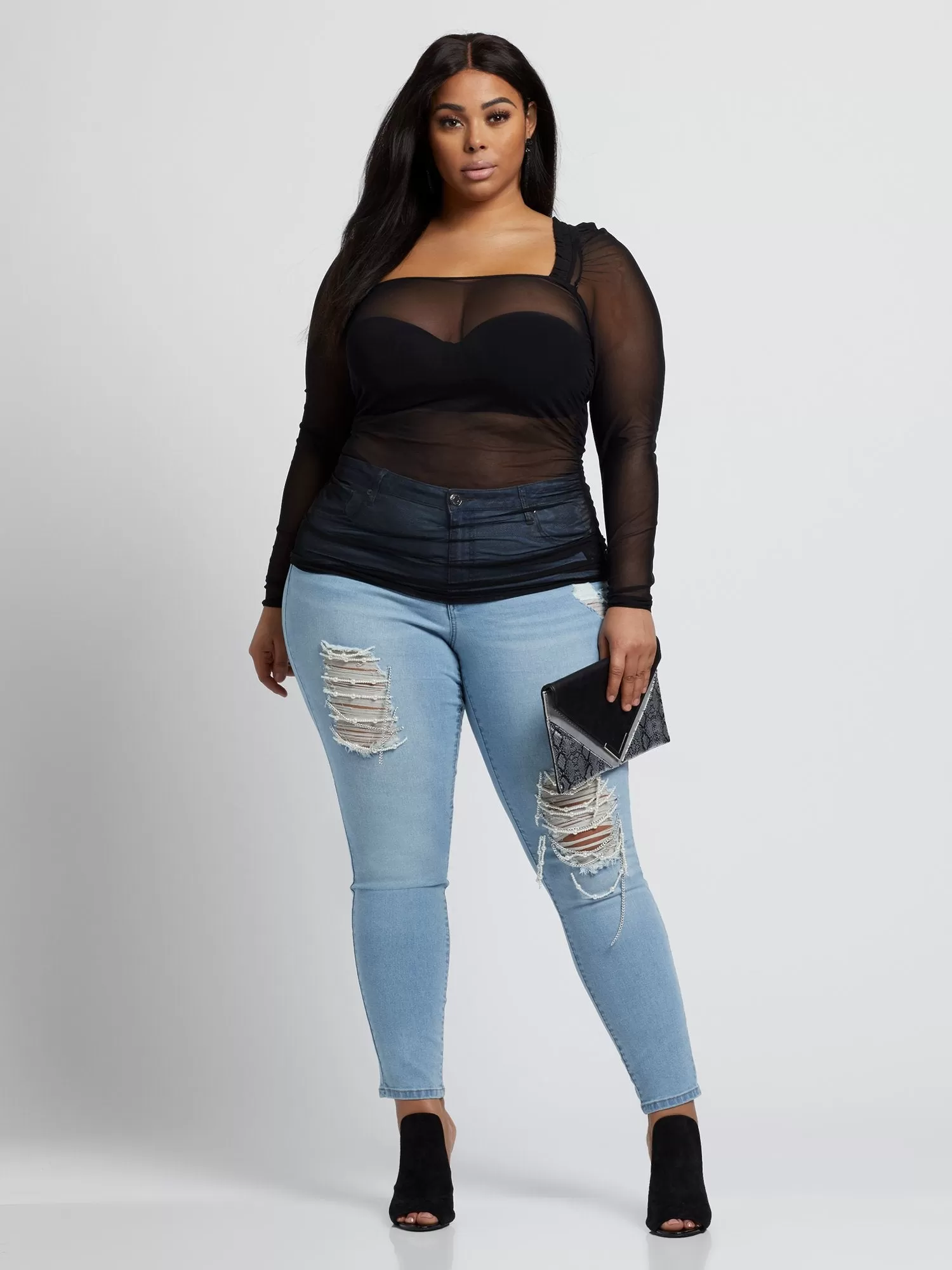 Aly Ruched Mesh Top