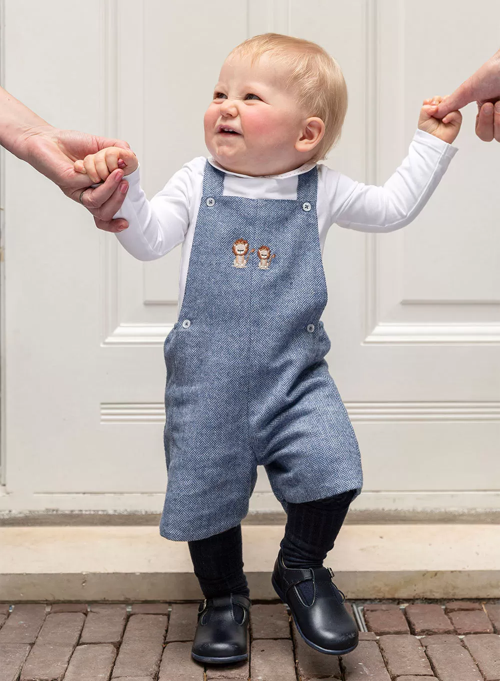 Baby Alfie Bib Shorts in Blue Herringbone