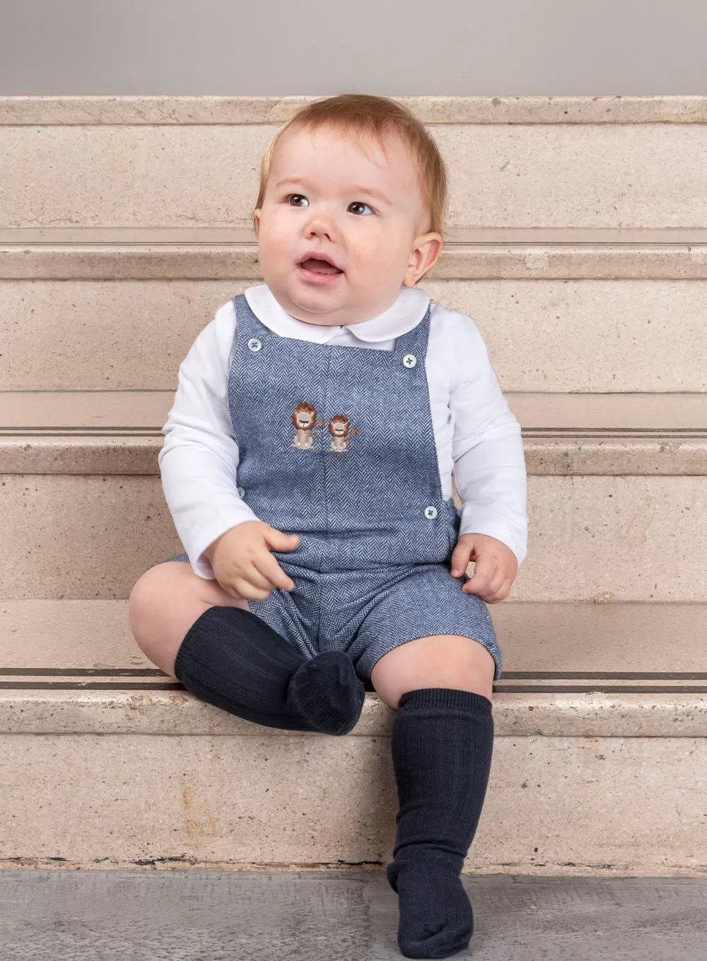 Baby Alfie Bib Shorts in Blue Herringbone