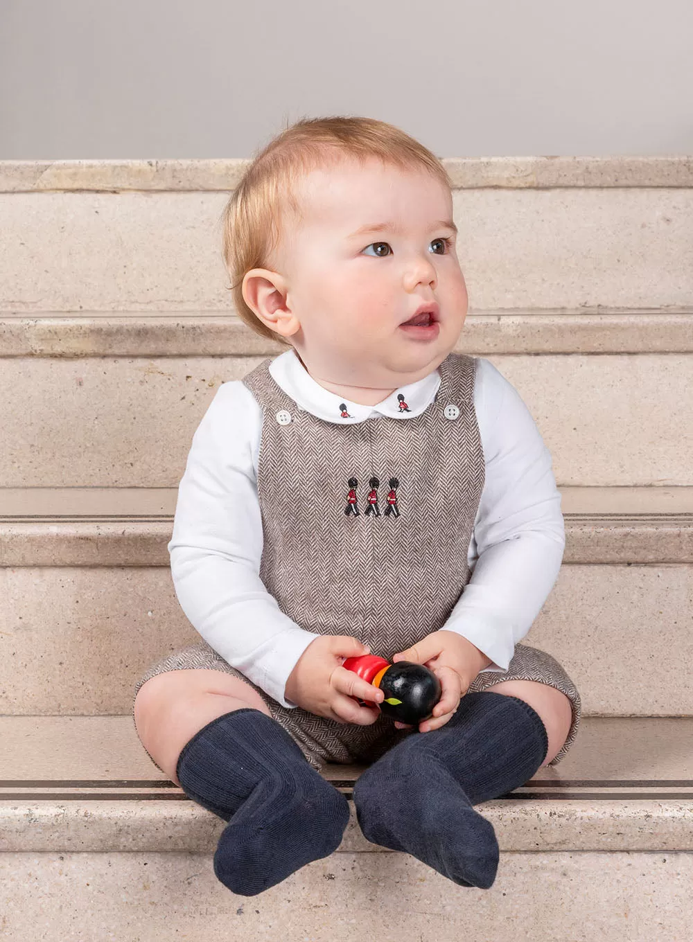 Baby Alfie Bib Shorts in Brown Herringbone