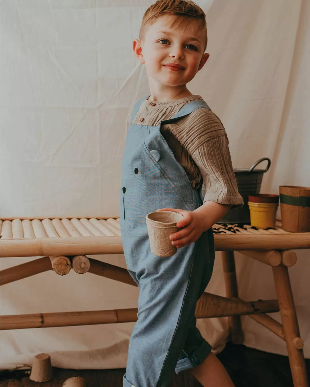 Bear Chambray Shortie Dungarees