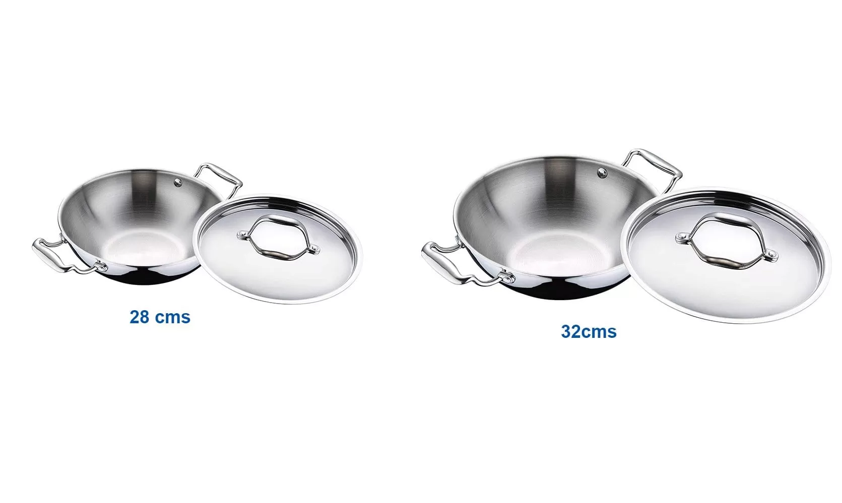 Bergner Argent Triply Stainless Steel Kadai (Combo Packs)