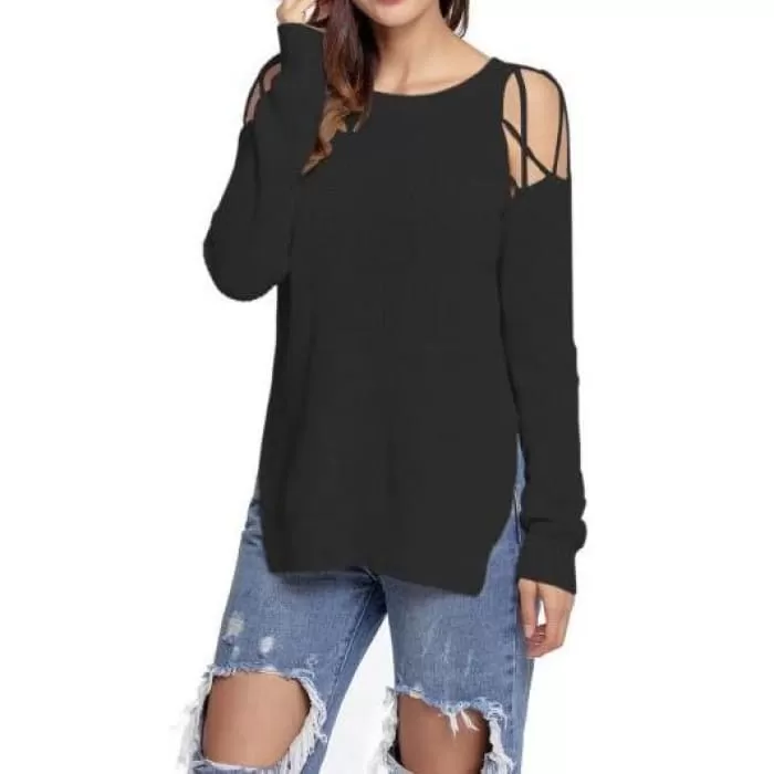 Black Open Shoulder Sweater