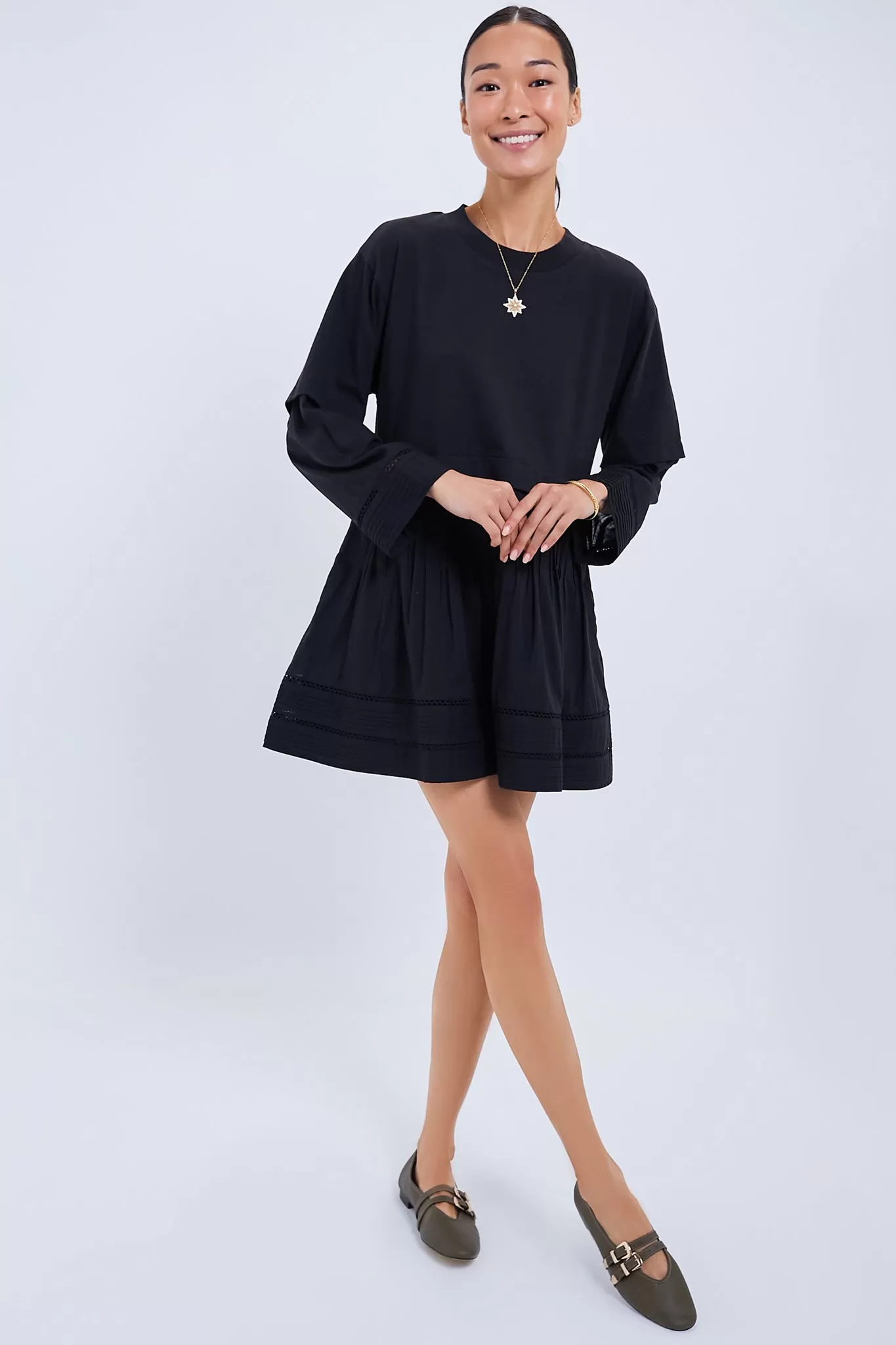 Black Renata Ramie Longsleeve Tunic Dress