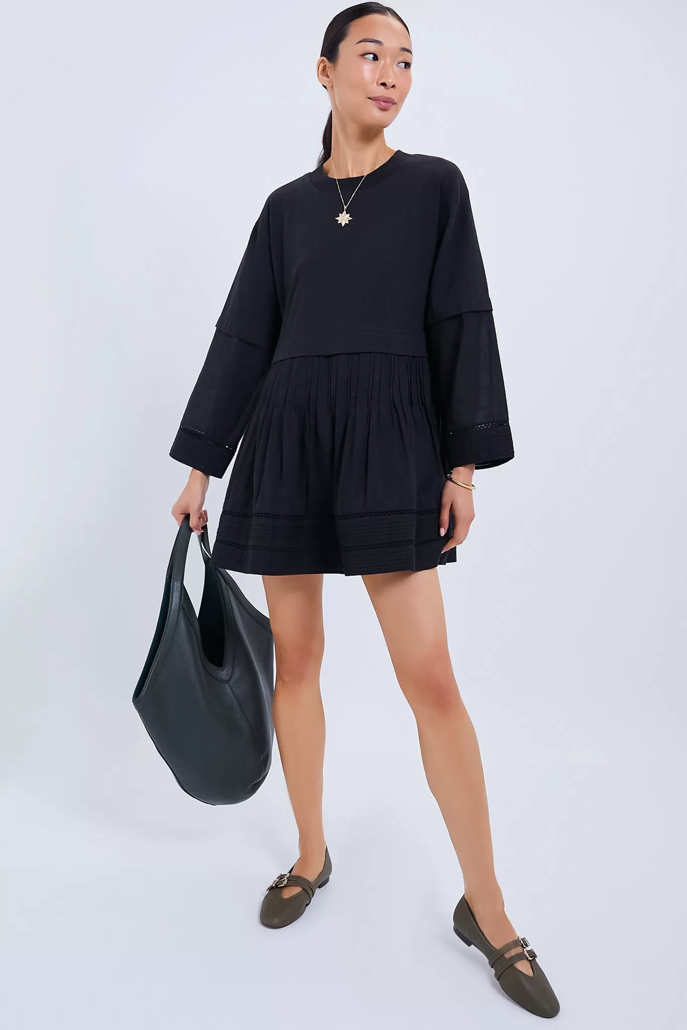 Black Renata Ramie Longsleeve Tunic Dress