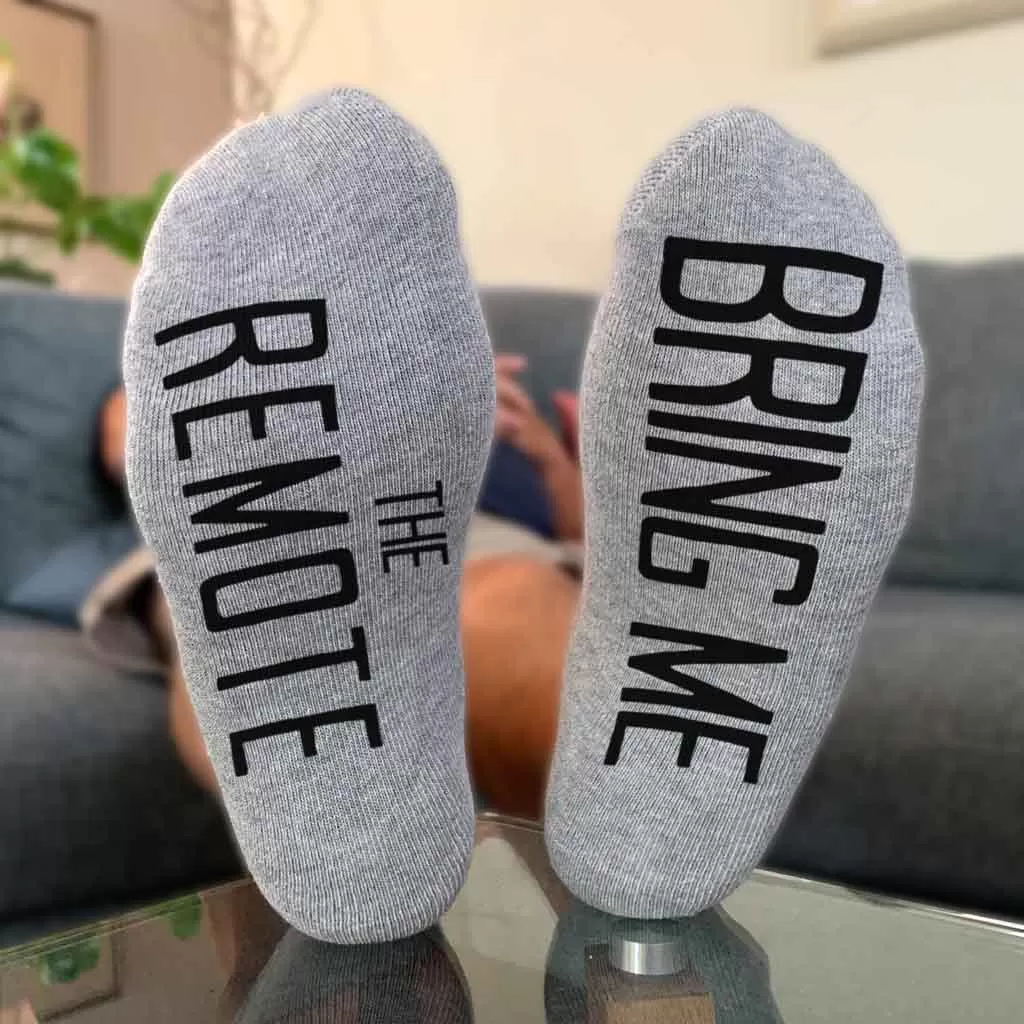 Bring Me The Remote - No Show Socks with Text on Sole