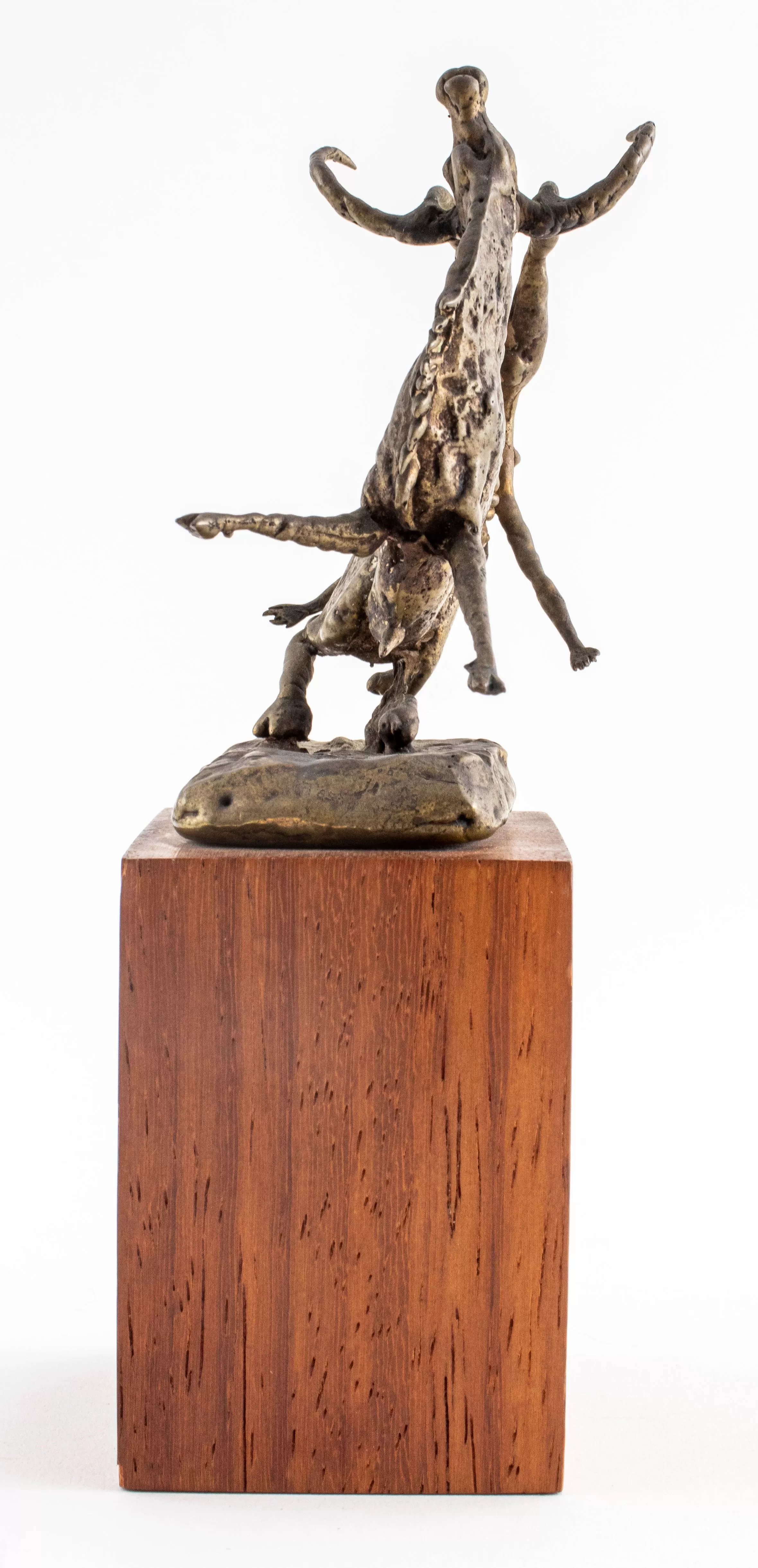 Brutalist Bronze Longhorn & Nude Acrobat Sculpture