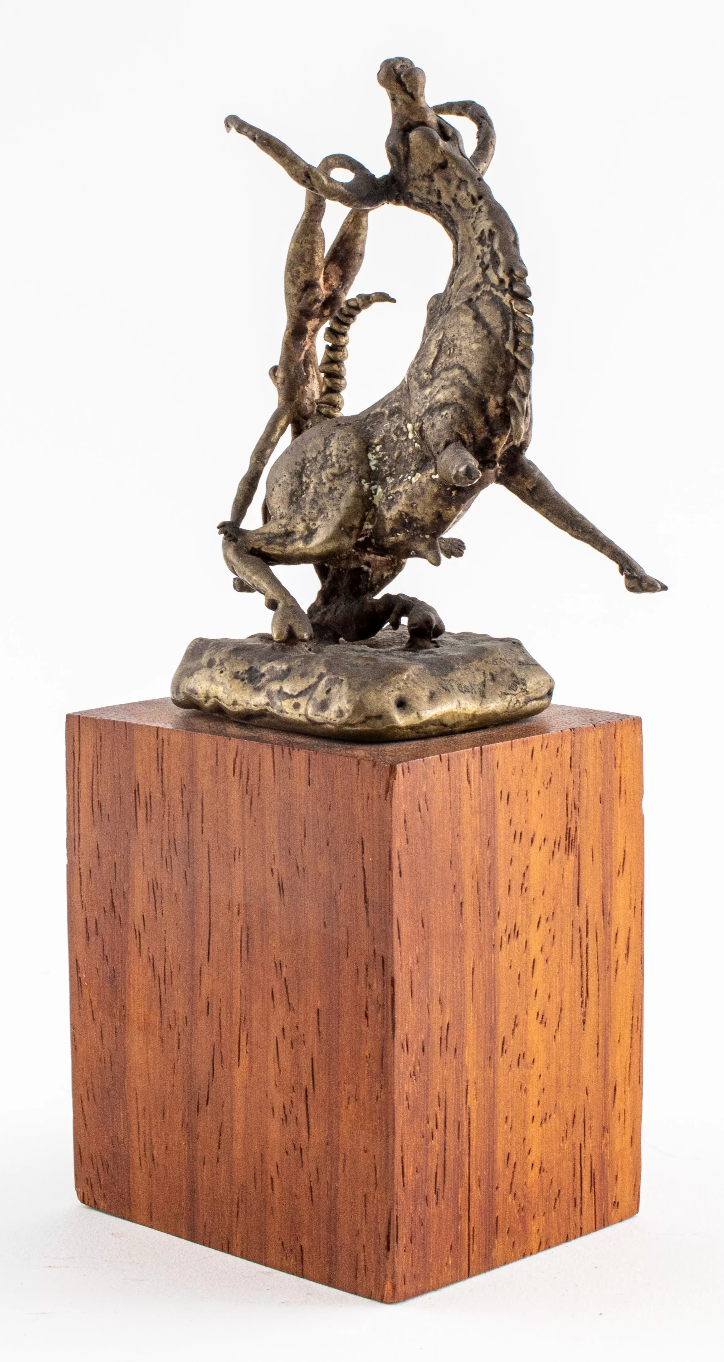 Brutalist Bronze Longhorn & Nude Acrobat Sculpture