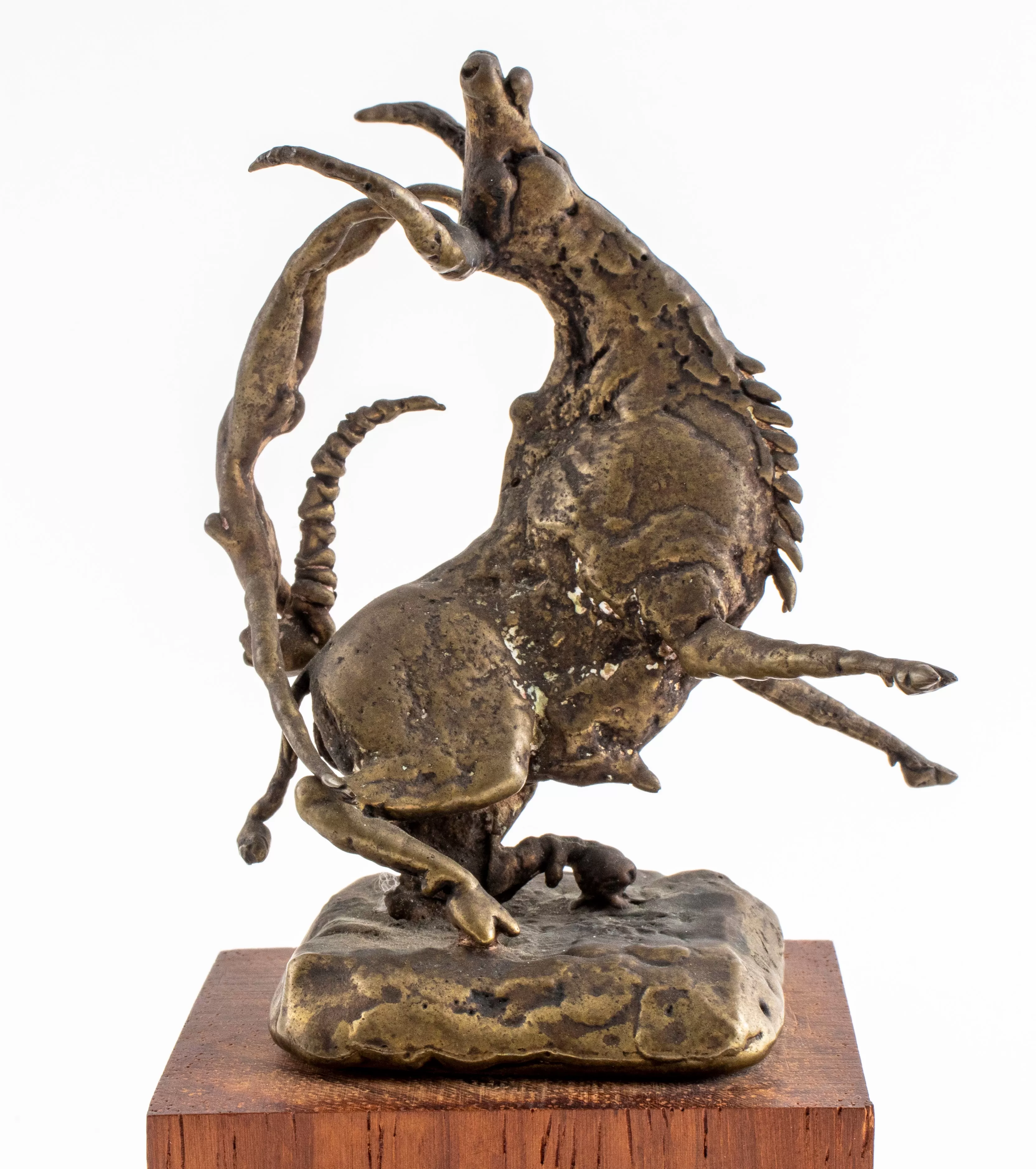 Brutalist Bronze Longhorn & Nude Acrobat Sculpture