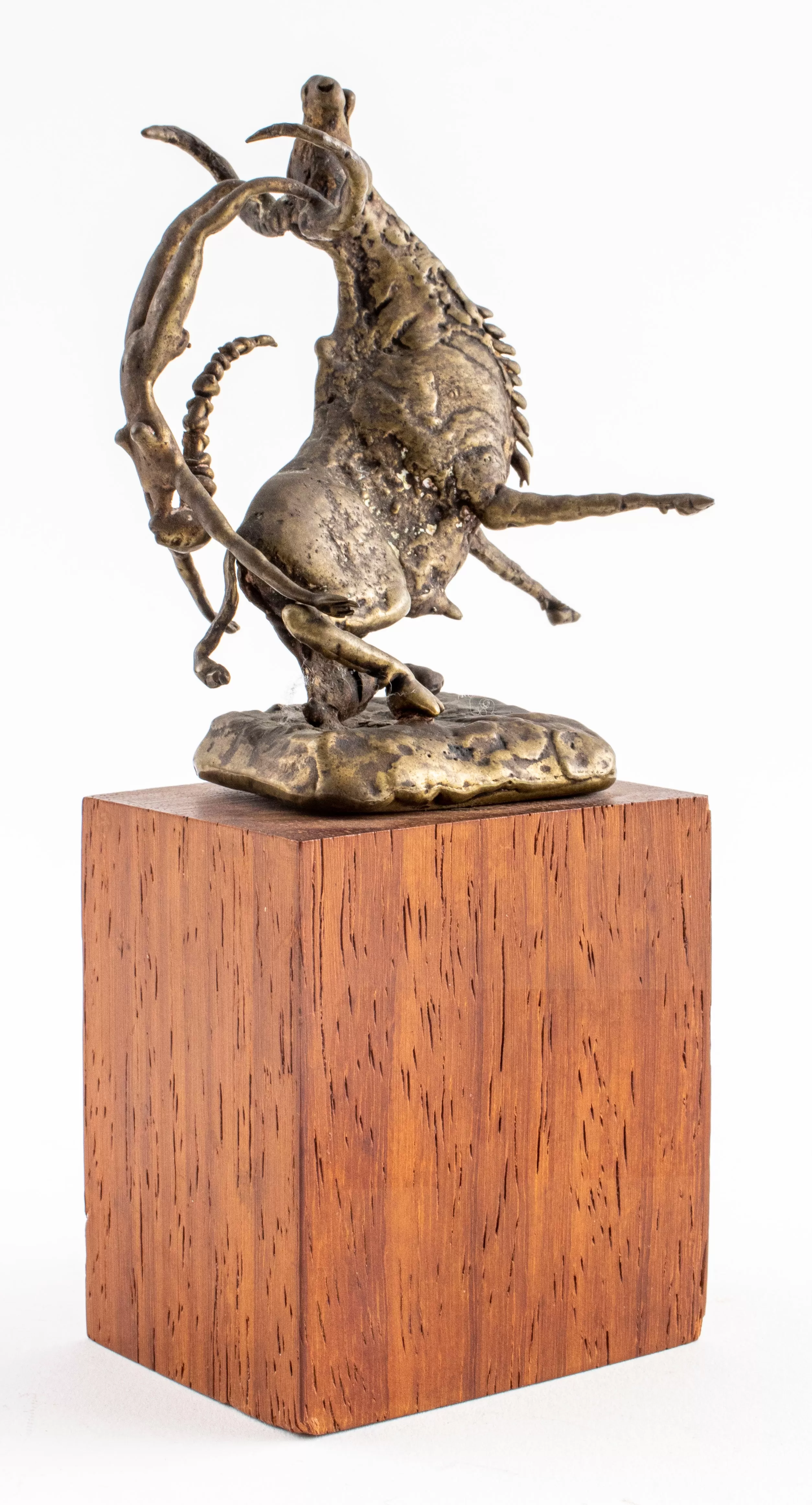 Brutalist Bronze Longhorn & Nude Acrobat Sculpture