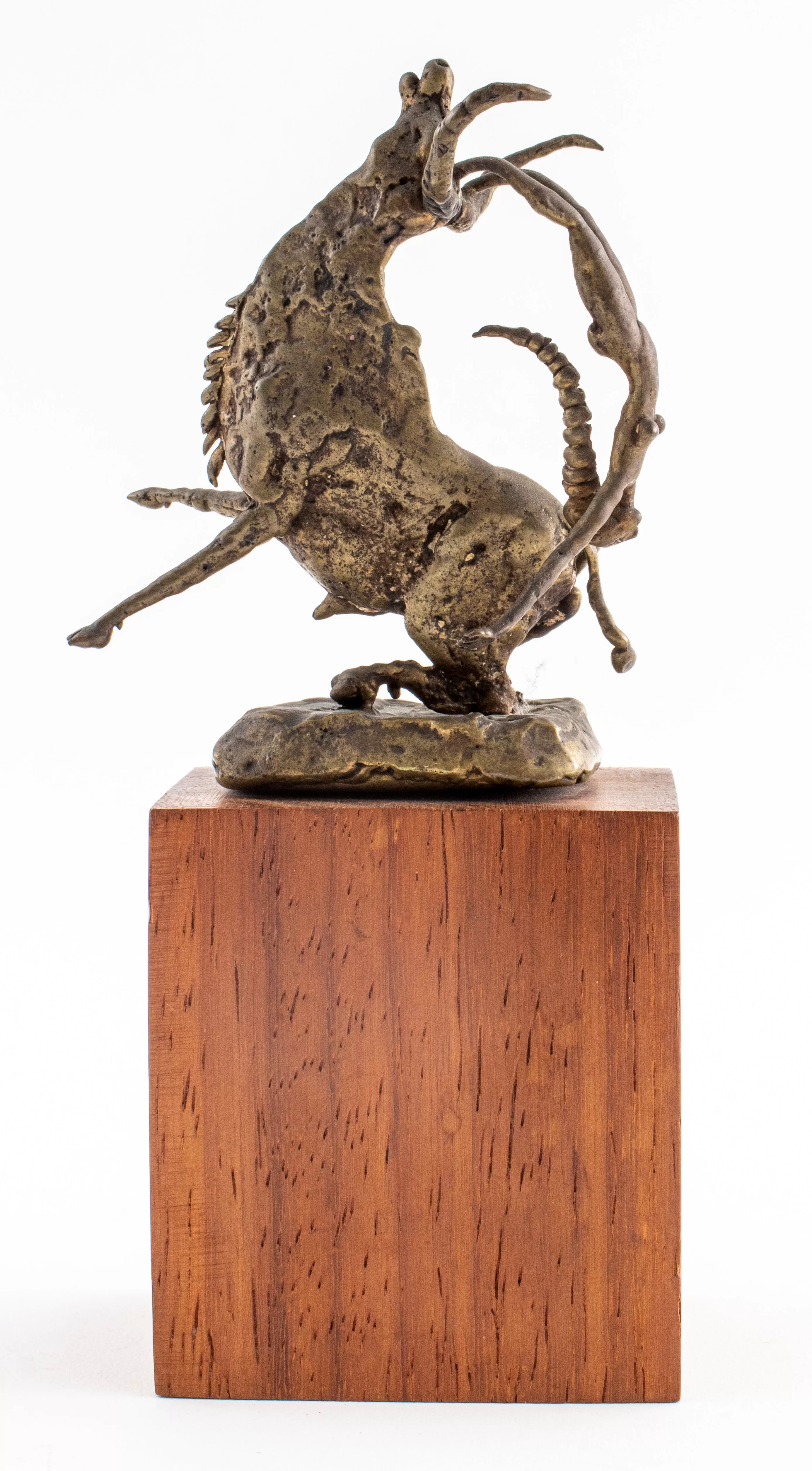 Brutalist Bronze Longhorn & Nude Acrobat Sculpture