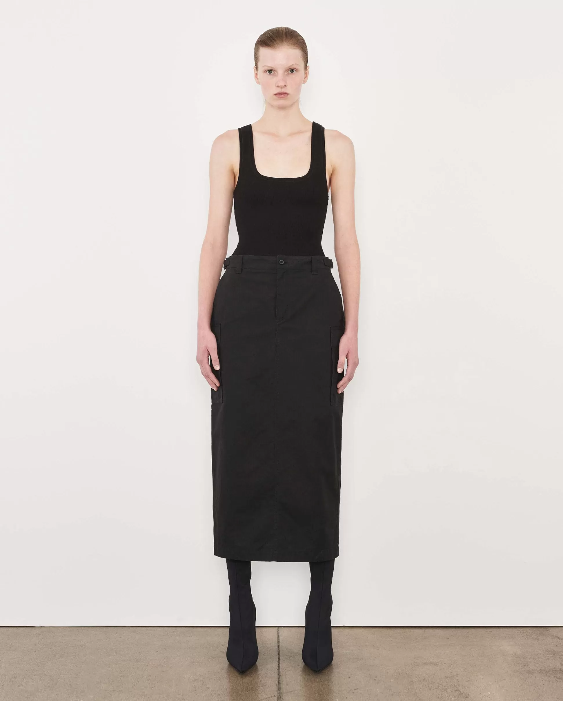 CARGO SKIRT MIDI / BLACK