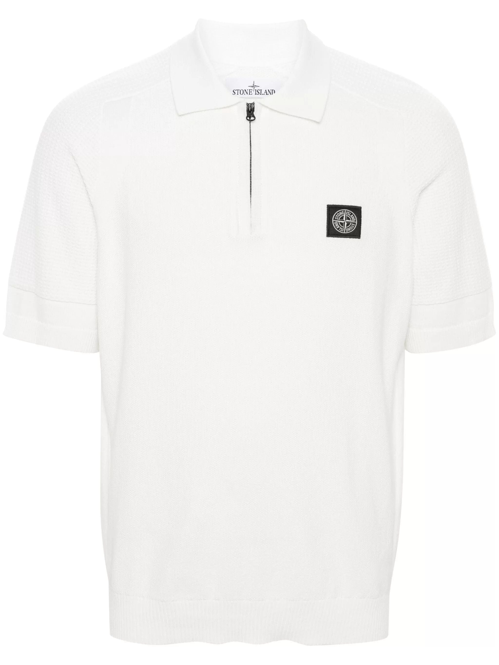 COMPASS-PATCH RIBBED PANELLING POLO SHIRT