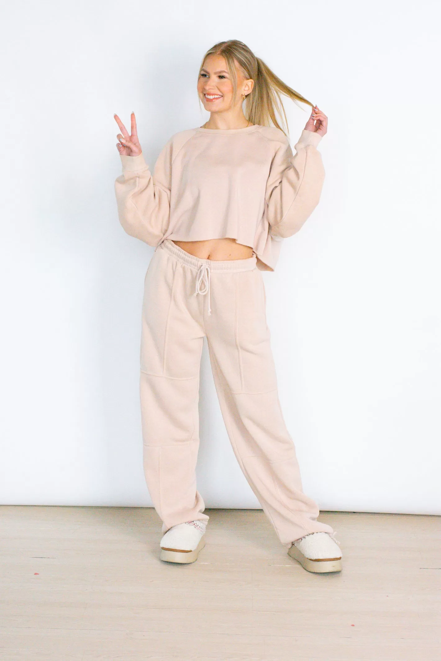 Cuddly Darling Tan Cropped Sweatshirt Top