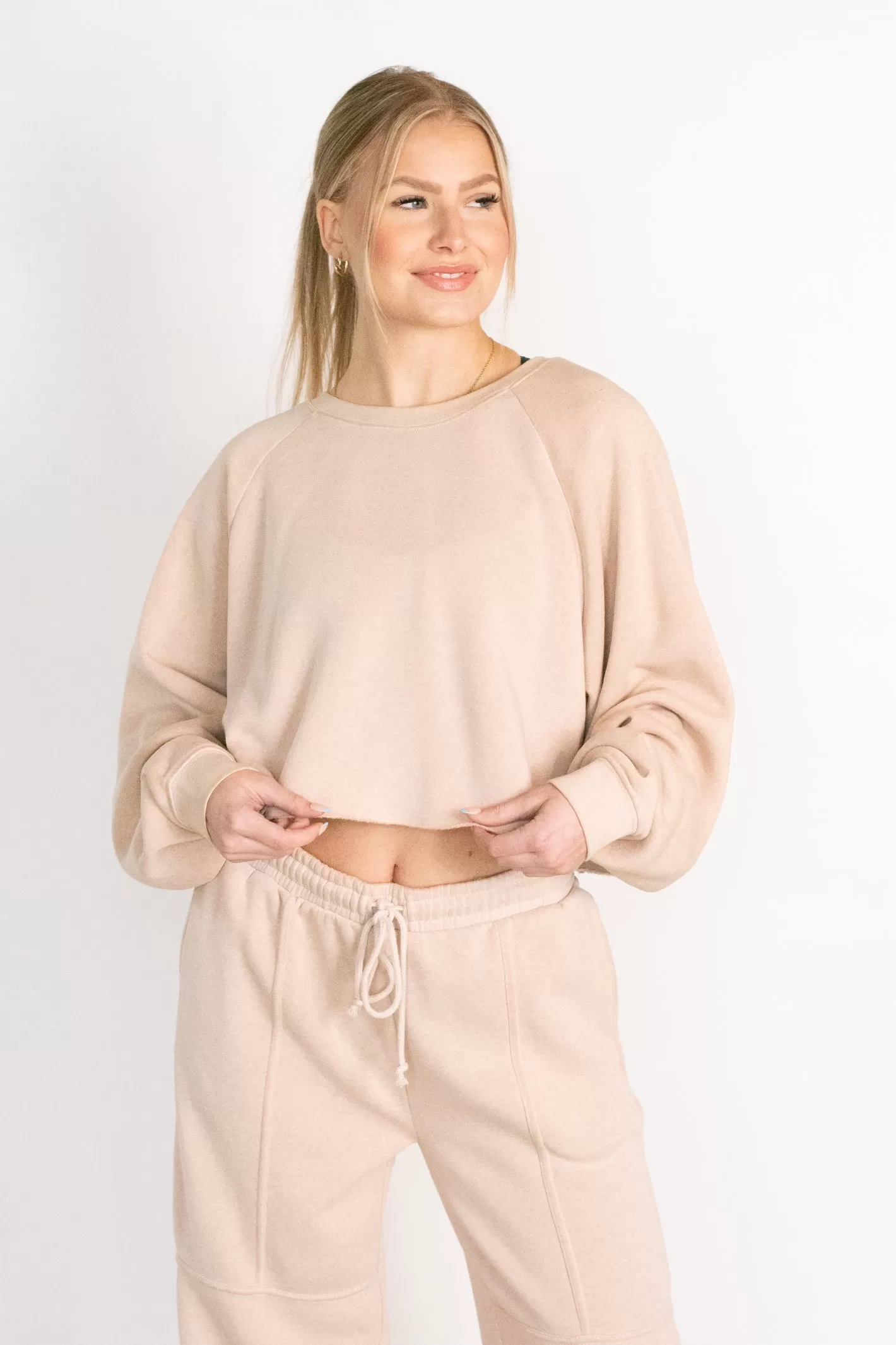 Cuddly Darling Tan Cropped Sweatshirt Top