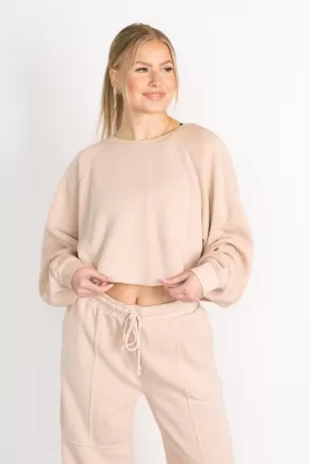 Cuddly Darling Tan Cropped Sweatshirt Top