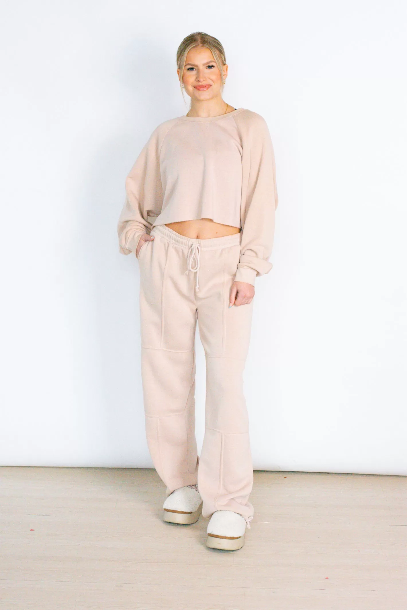 Cuddly Darling Tan Cropped Sweatshirt Top