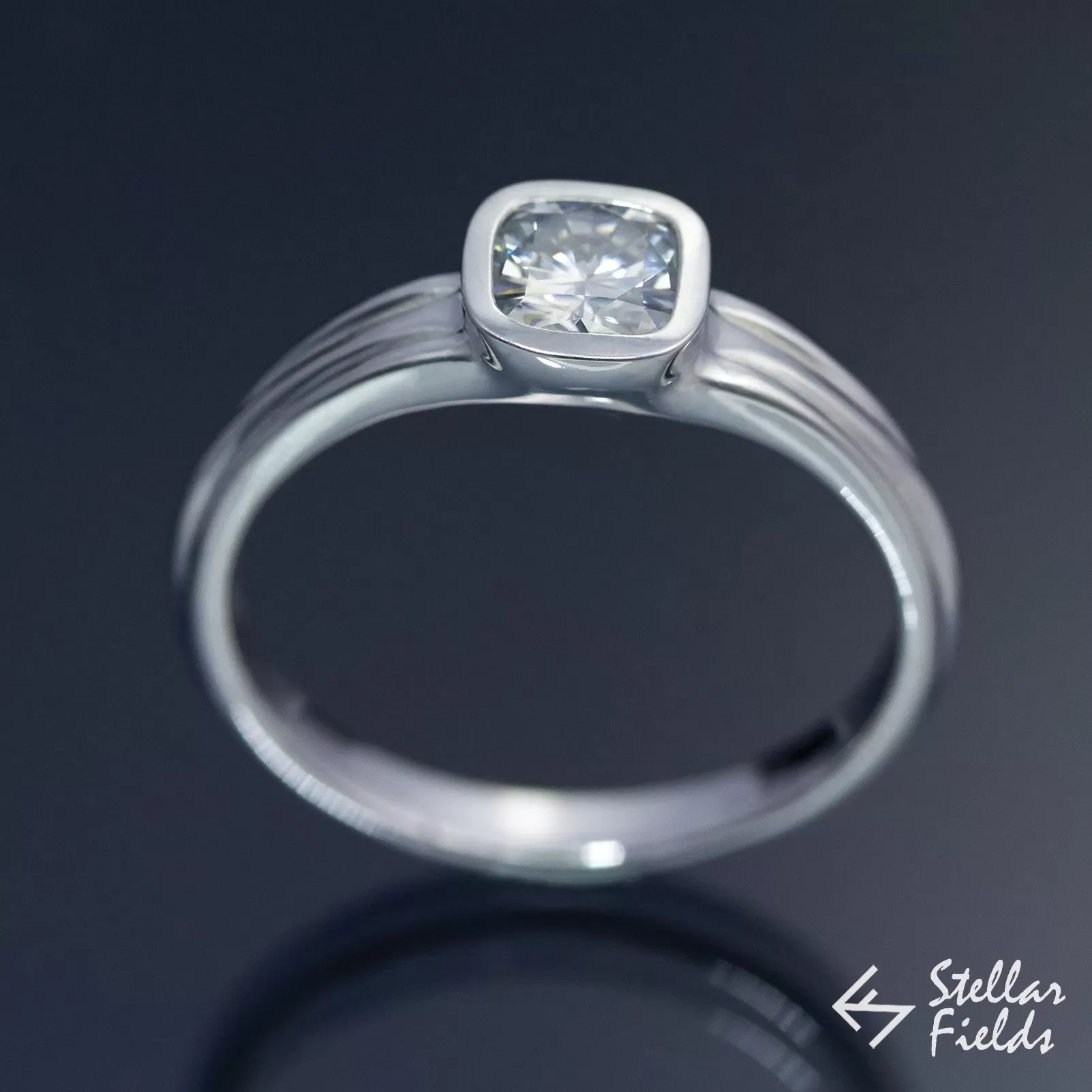 Cushion Cut Diamond Square Bezel Engagement Ring