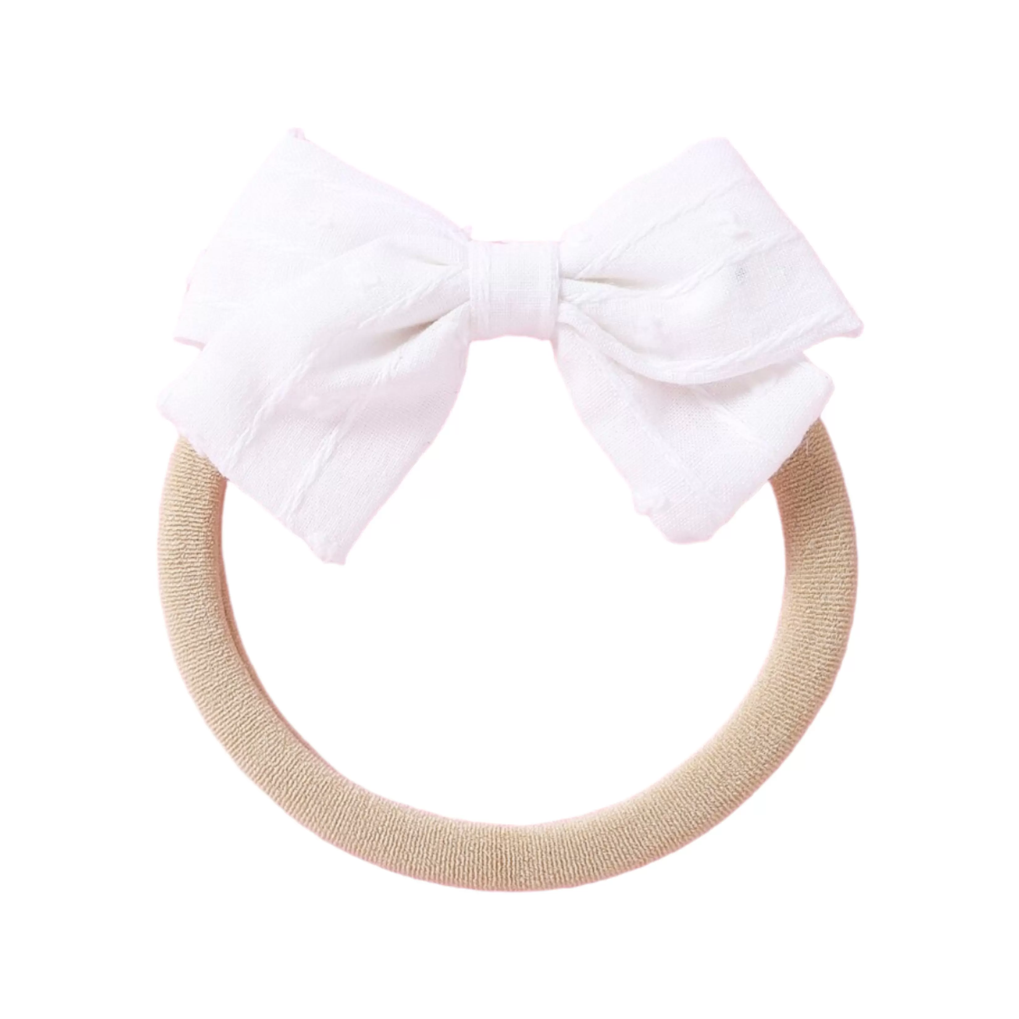 Dotty Embroidered Cotton Baby Bow in Ivory