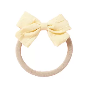 Dotty Embroidered Cotton Baby Bow in Lemon