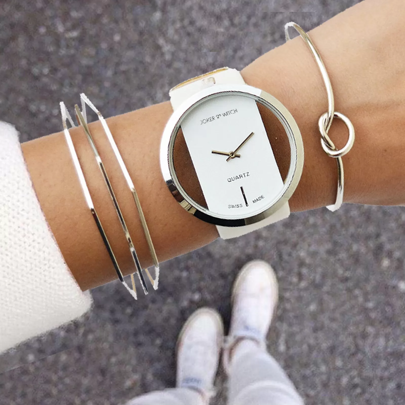 Futuristic White Bracelet Stack