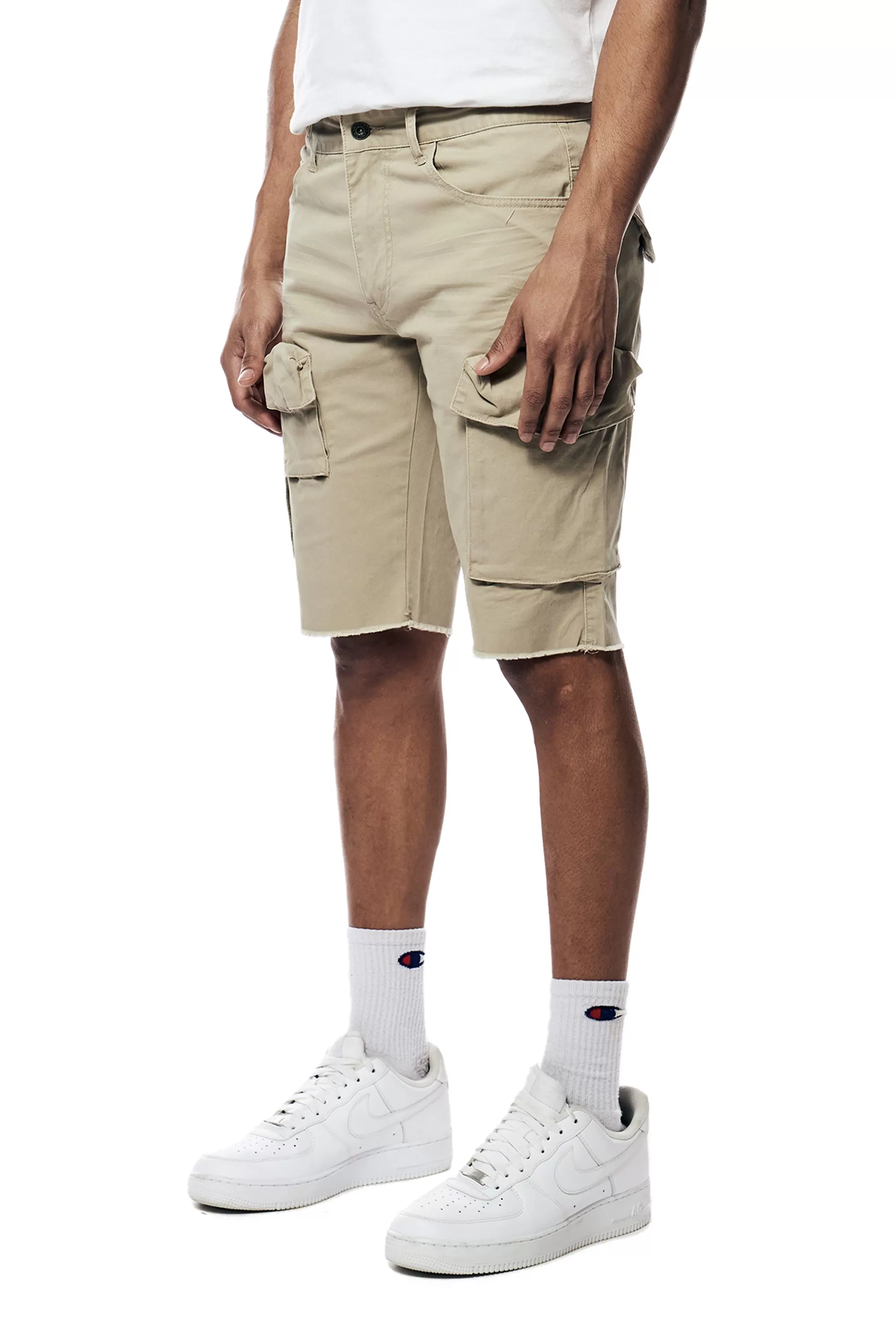 Garment Washed Twill Cargo Shorts - Sand