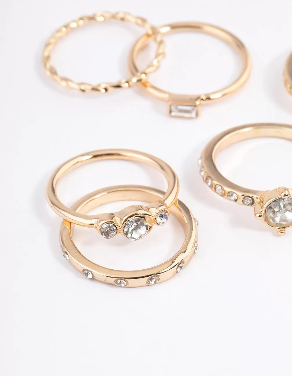 Gold Crystal Halo Diamante Ring 8-Pack