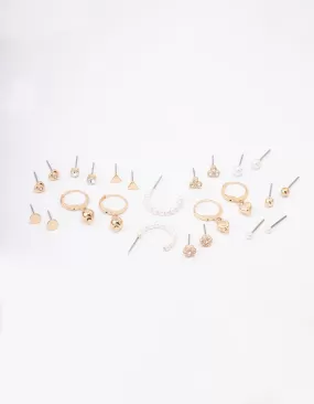 Gold Flower & Heart Earring 12-Pack