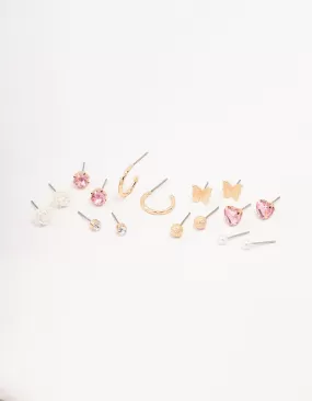 Gold Rose & Butterfly Earring 8-Pack