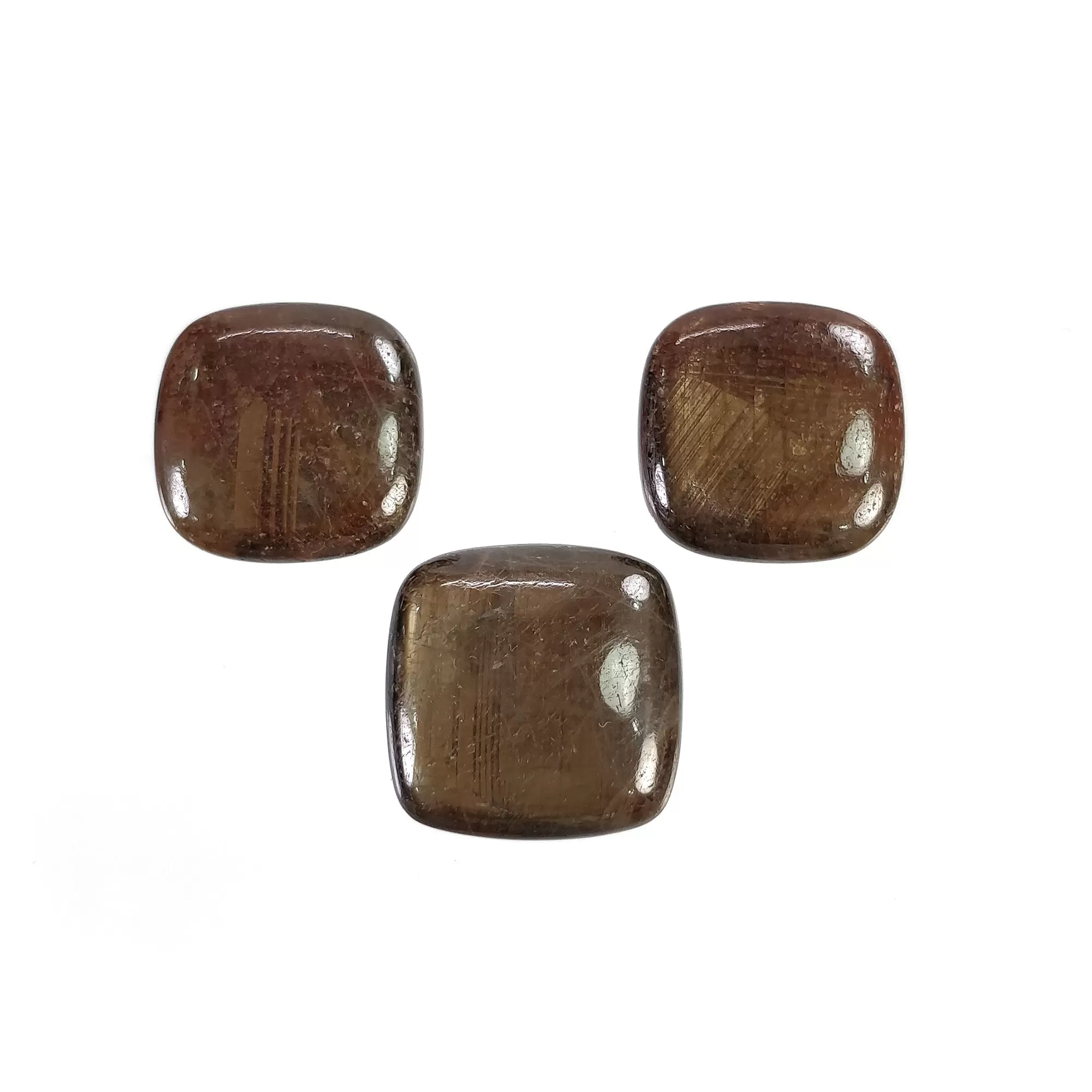 Golden Brown Chocolate SAPPHIRE Gemstone Cabochon : 46.60cts Natural Untreated Sapphire Cushion Shape 16.5mm - 18mm 3pcs