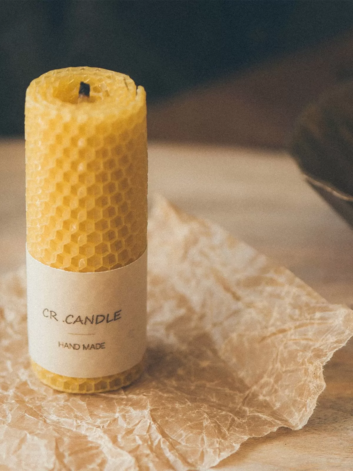 Handmade 100% Beeswax Taper Candle 1pc 1.2"W x 3.9"H