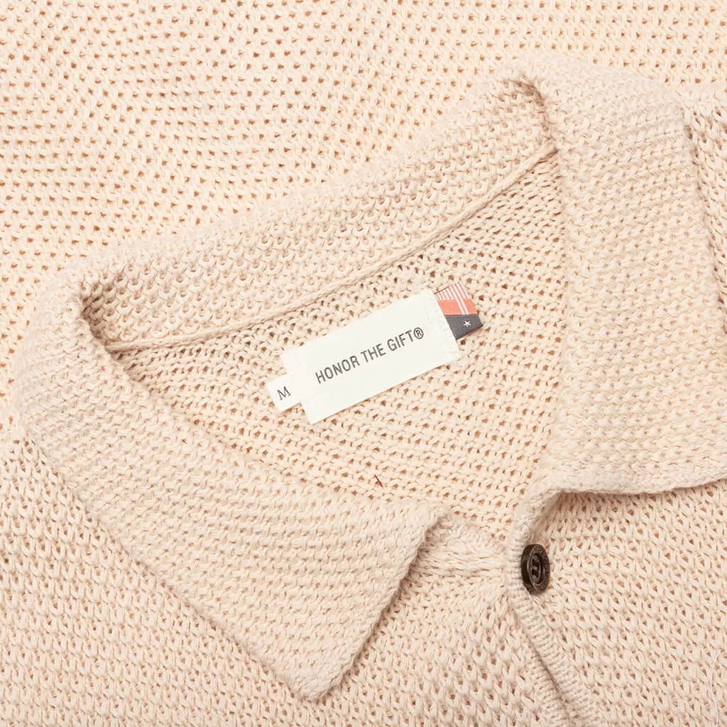 Knit H S/S Button Up - Bone