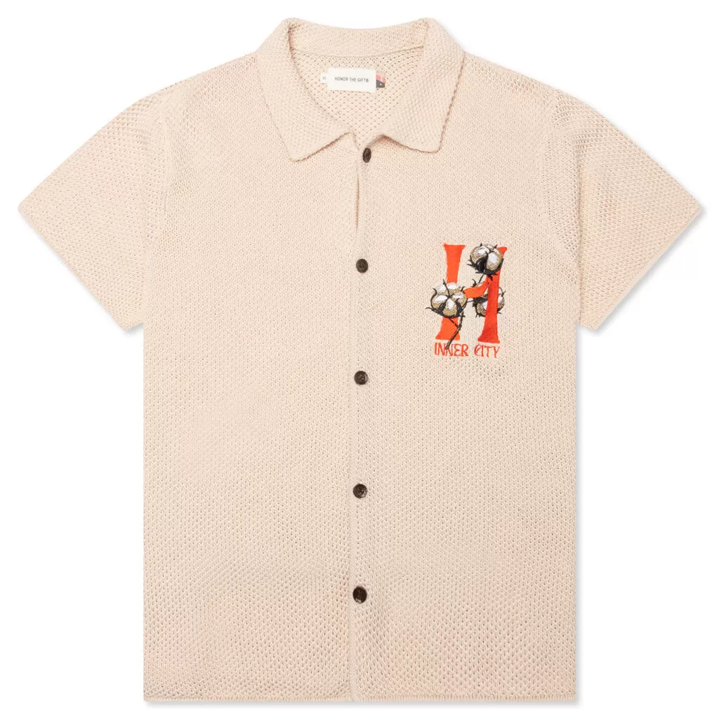 Knit H S/S Button Up - Bone