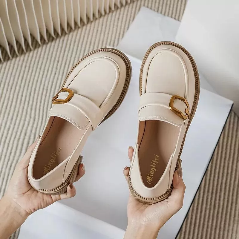 Korean Style Leather Loafers: Women's Casual Shoes CS837-10