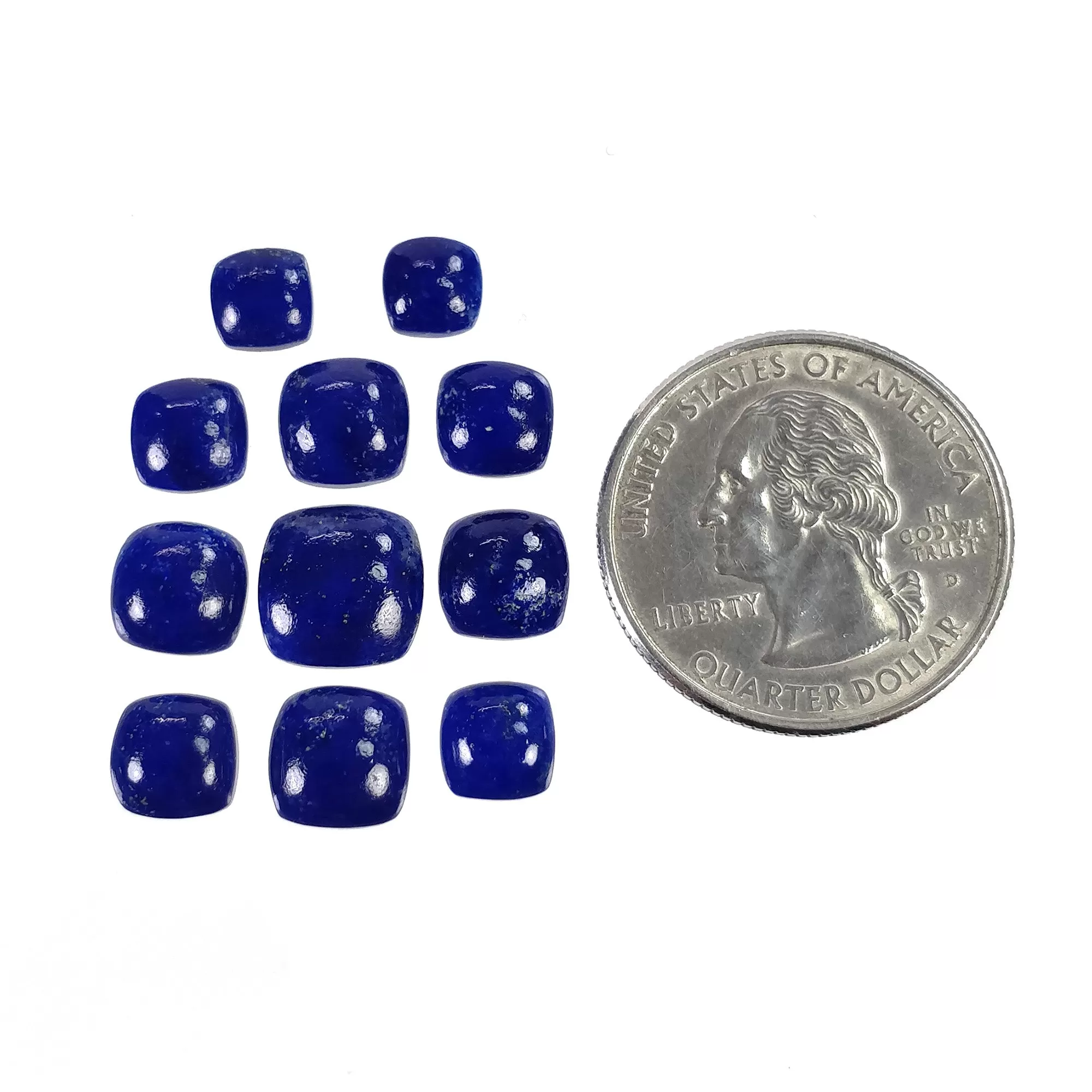 LAPIS LAZULI Gemstone Cabochon : 17.50cts Natural Untreated Blue Lapis Cushion Shape 6mm - 10mm 11pcs