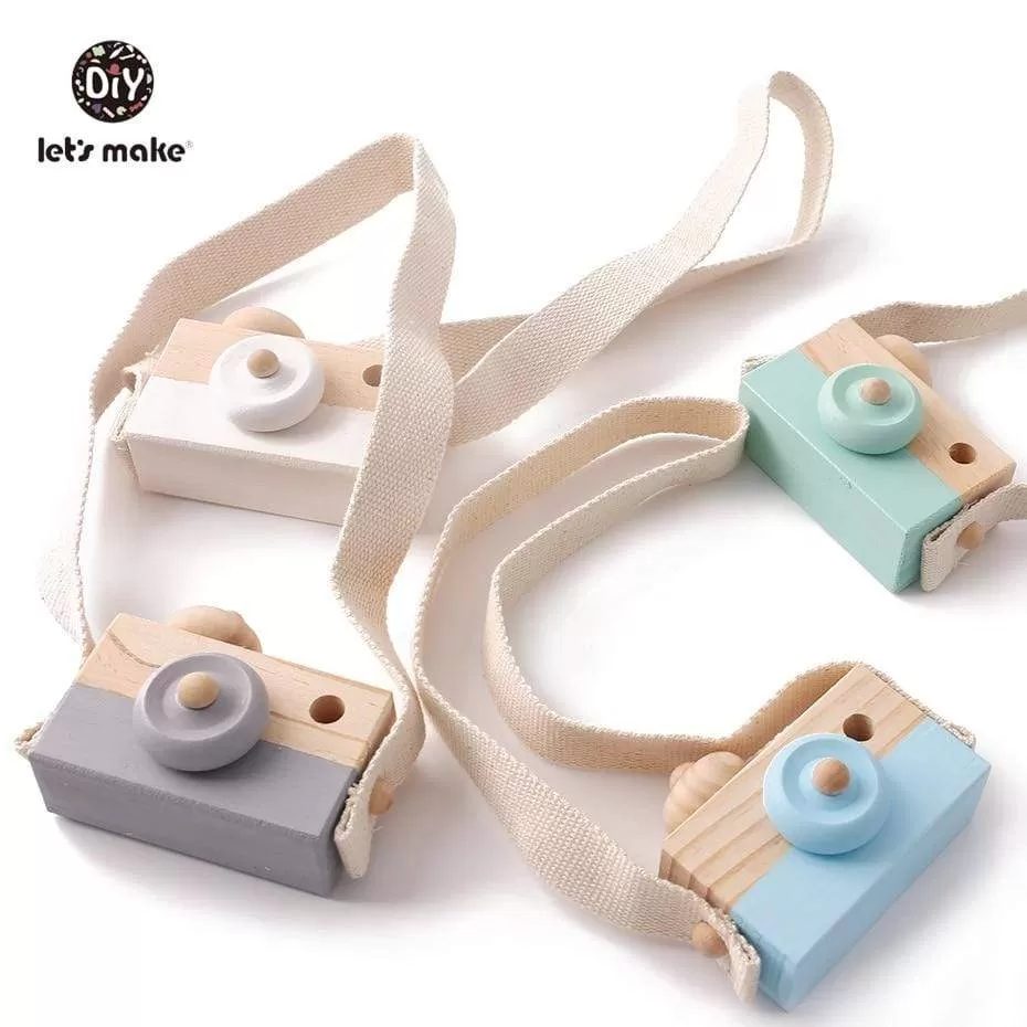 Let'S Make 1Pc Wooden Baby Toys Fashion Camera Wood Pendants Montessori Toys For Kids Wooden Diy Present Nursing Gift Baby Block