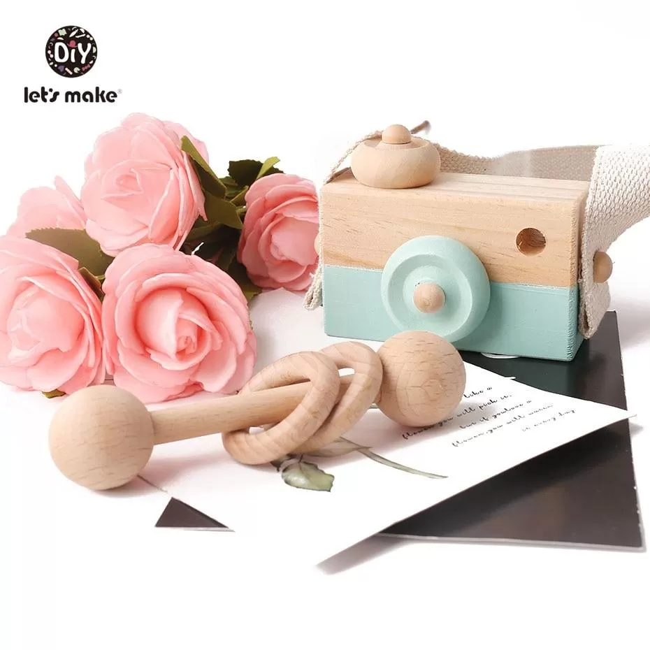 Let'S Make 1Pc Wooden Baby Toys Fashion Camera Wood Pendants Montessori Toys For Kids Wooden Diy Present Nursing Gift Baby Block