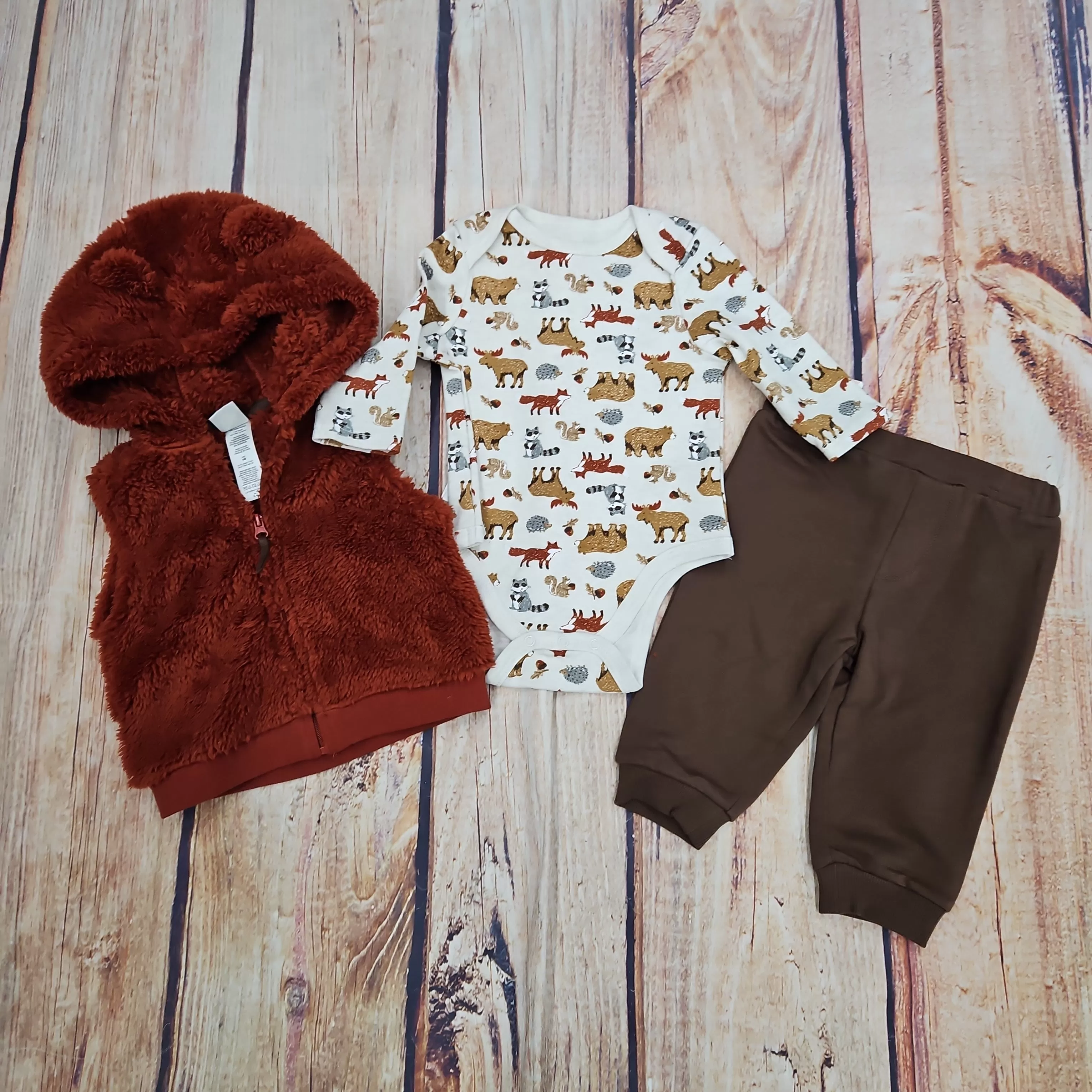 LITTLE ME WOODLAND 3PC VEST SET