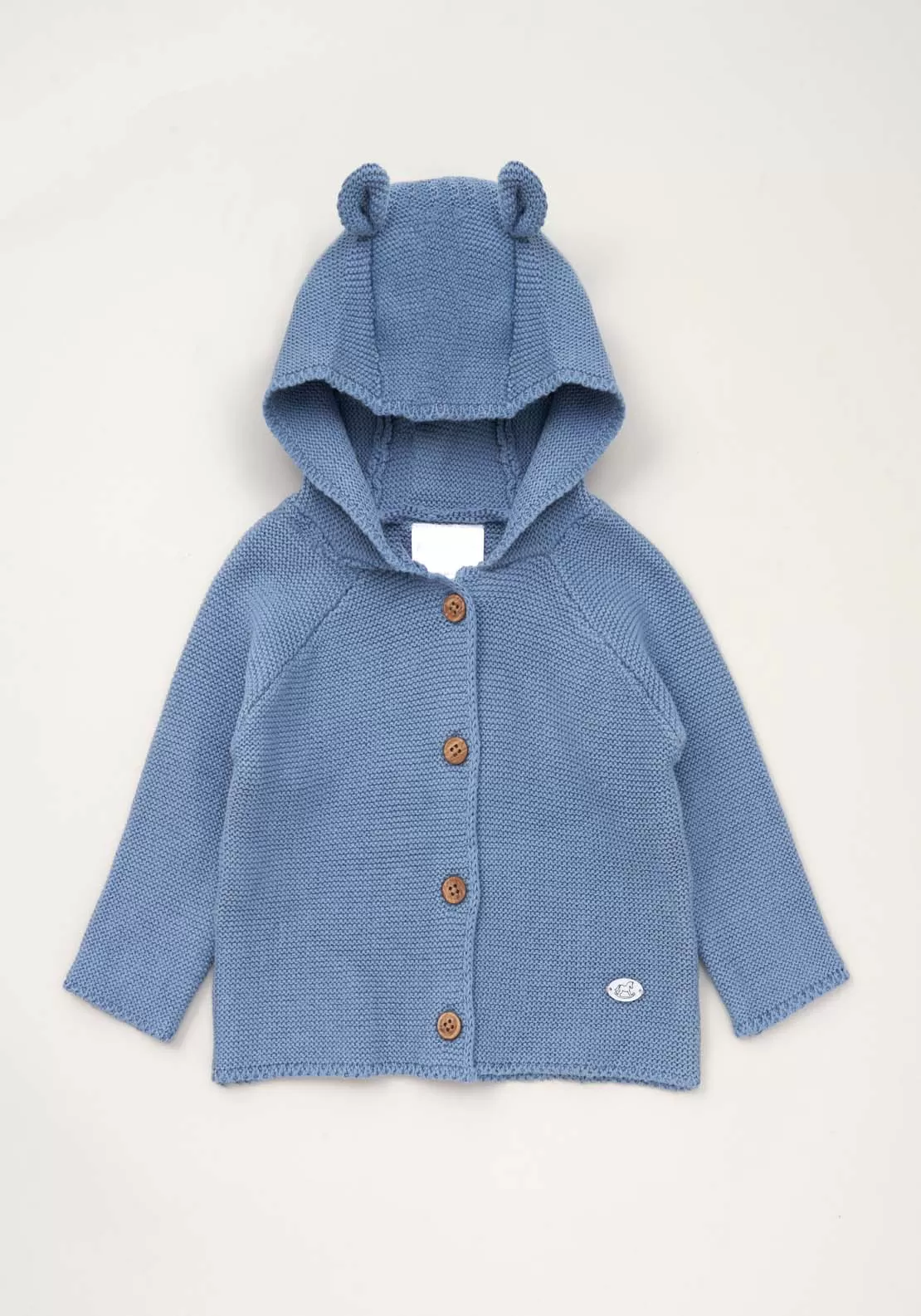 Long Sleeve Cardigan With Hood - Blue