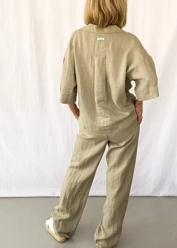 Lounge Linen Shirt - Washed Olive