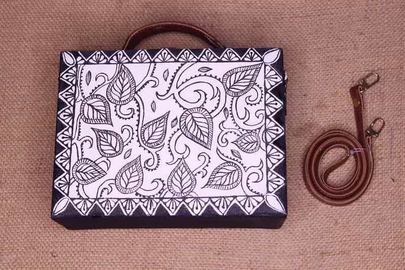 Madhubani Pattern Hand-painted crossbody Sling Bag for women