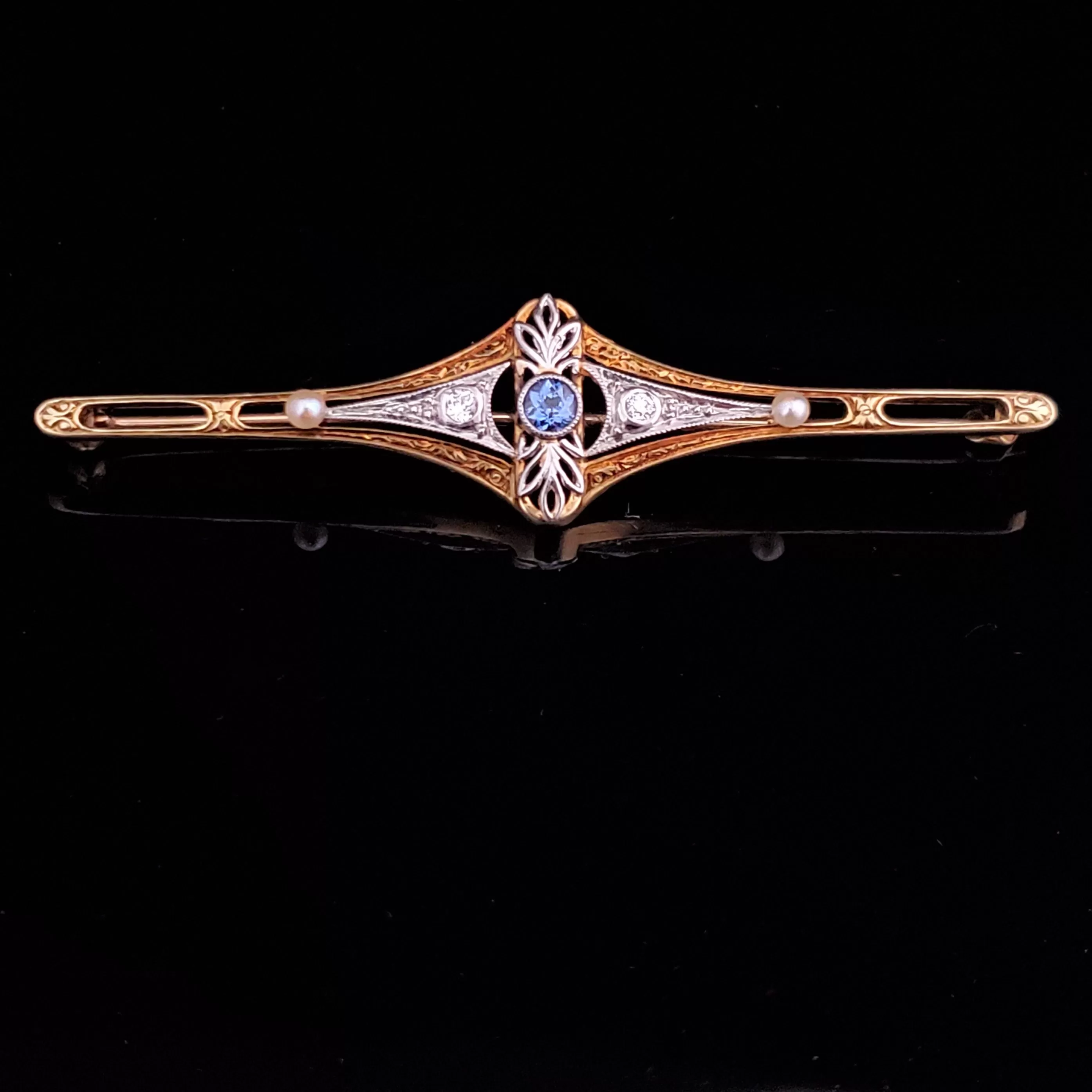 Mandeville - Art Deco HAGERSTROM & CHAPMAN CO Diamond Sapphire 14k Gold Brooch