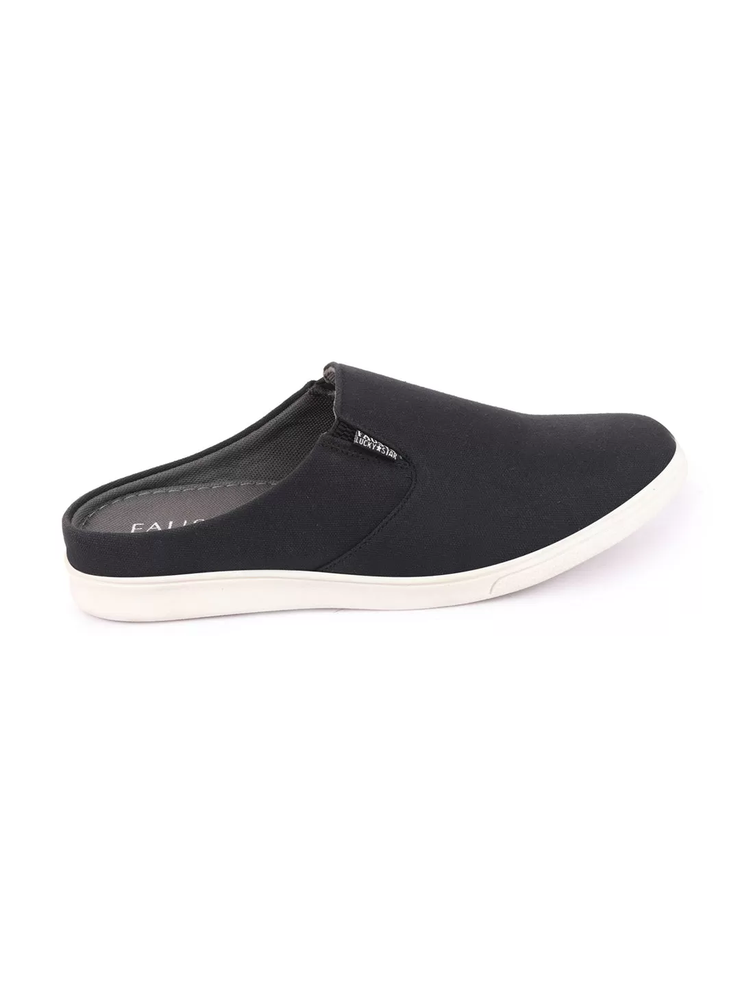 Men Black Casual Back Open Canvas Stylish Slip On Shoes