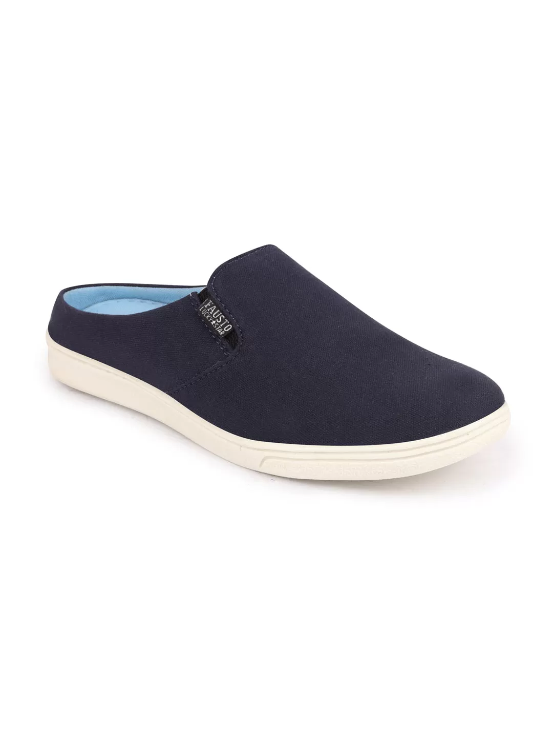 Men Navy Blue Casual Back Open Canvas Stylish Slip On Shoes